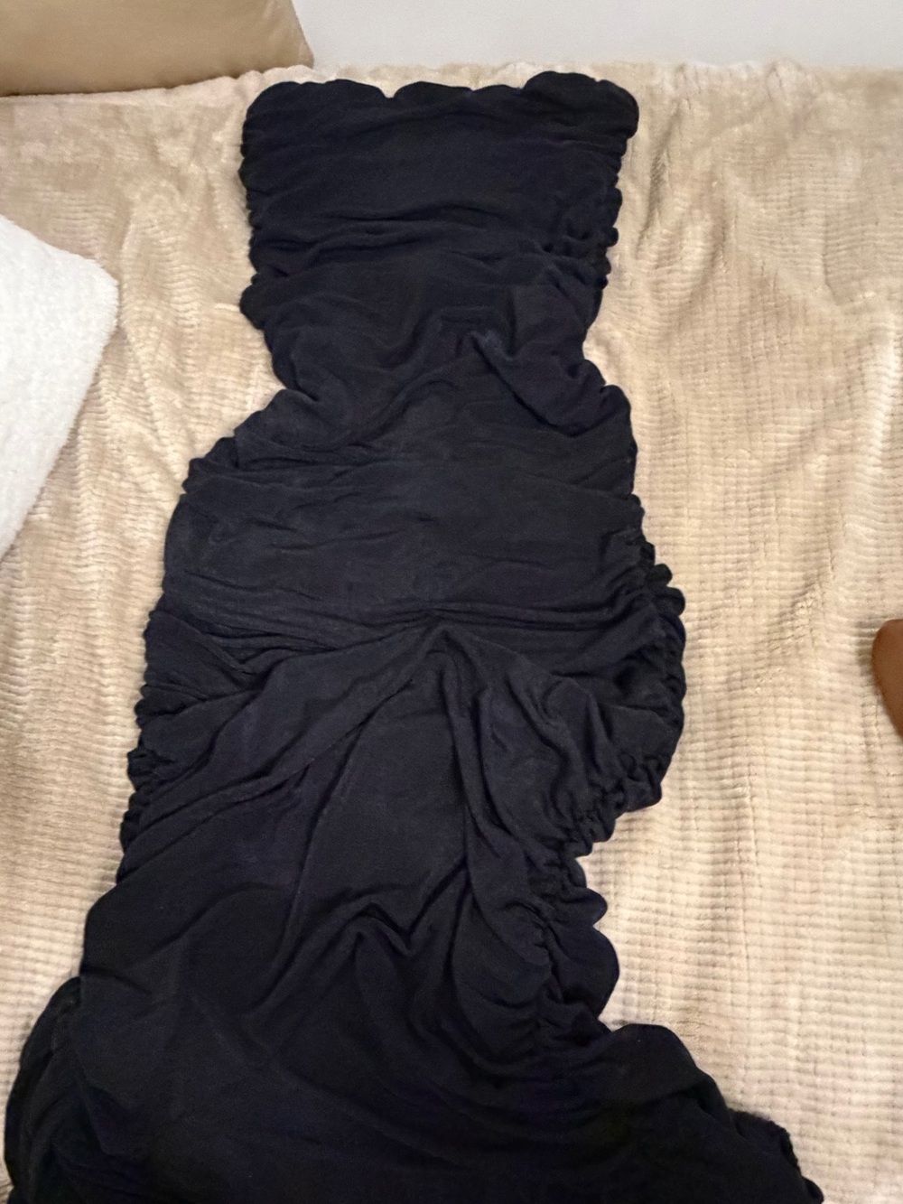 Black Ruched Strapless Women’s Dress